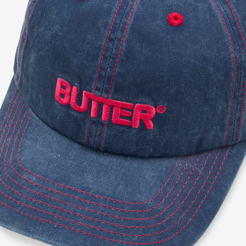 Rounded Logo 6 Panel Cap Washed Navy Headwear