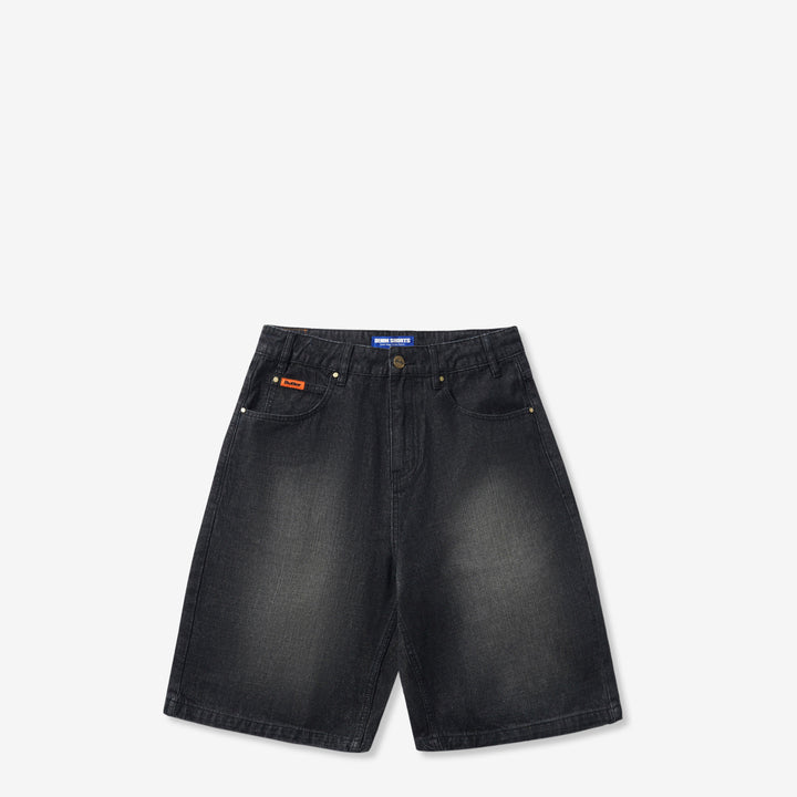 Baggy Denim Shorts Slub Black Front