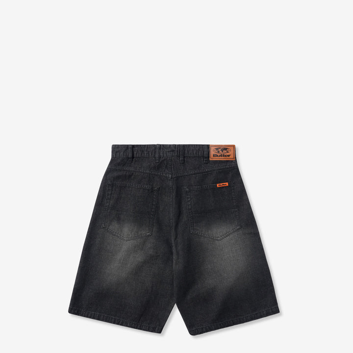 Baggy Denim Shorts Slub Black