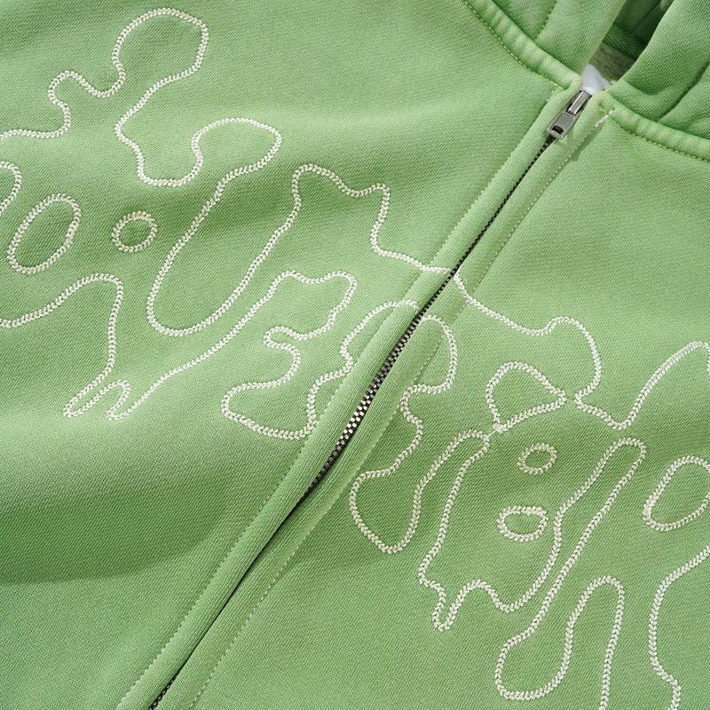 Blotch Zip-Thru Hood Washed Green Jumpers