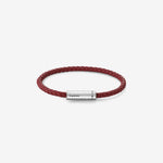 7g Brushed Sterling Silver & Red Leather Cable Bracelet