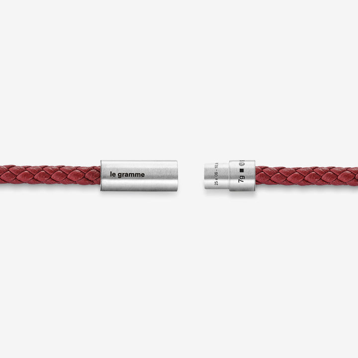 7g Brushed Sterling Silver & Red Leather Cable Bracelet