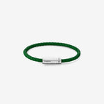 7g Brushed Sterling Silver & Green Leather Cable Bracelet