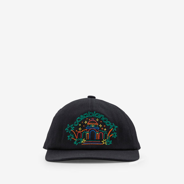 Rainbow Crayon Temple Embroidered Cap Black