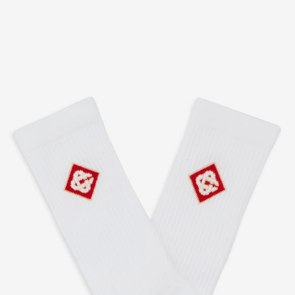 Logo Ribbed Sport Sock Diamond Logo White