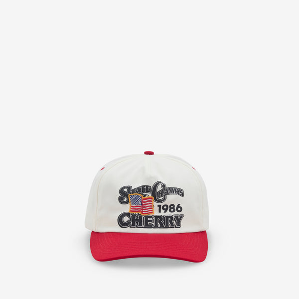 State Champs 5 Panel Hat Ivory | Cherry Red Headwear