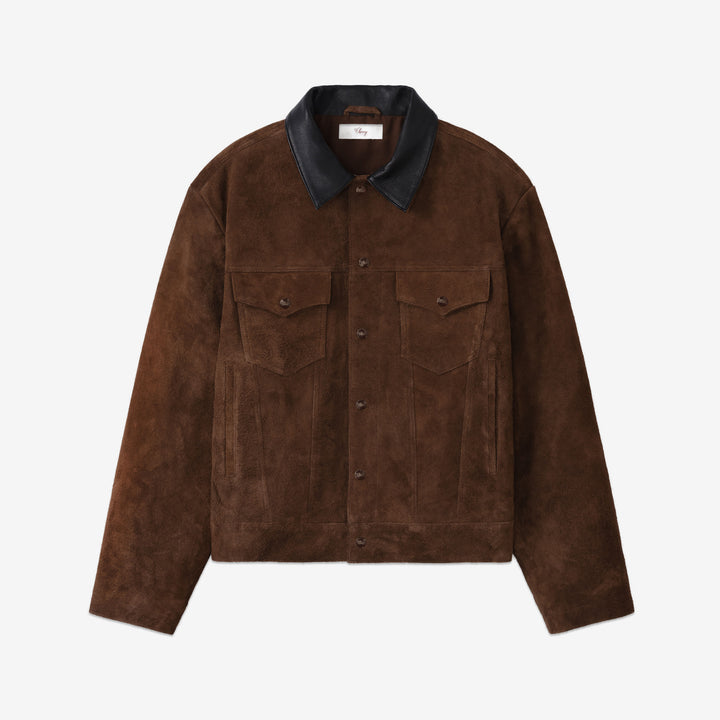 Rough Out Suede Trucker Jacket Brown Front