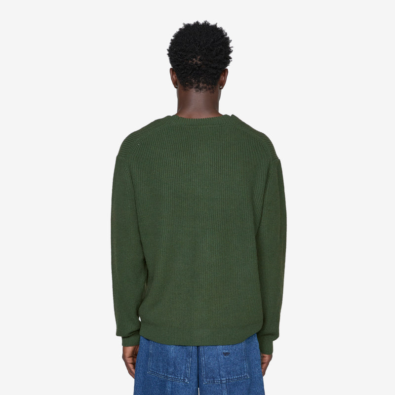 Bold Fox Head Patch Comfort Ribbed Cardigan Ranger Green Jumpers