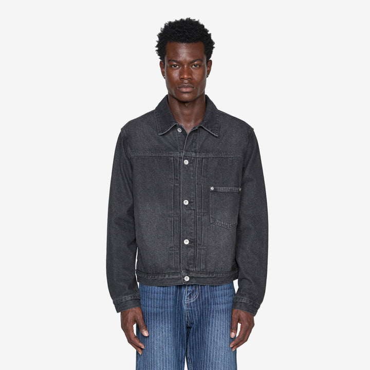 Type-1 Denim Trucker Jacket Black Washed Front