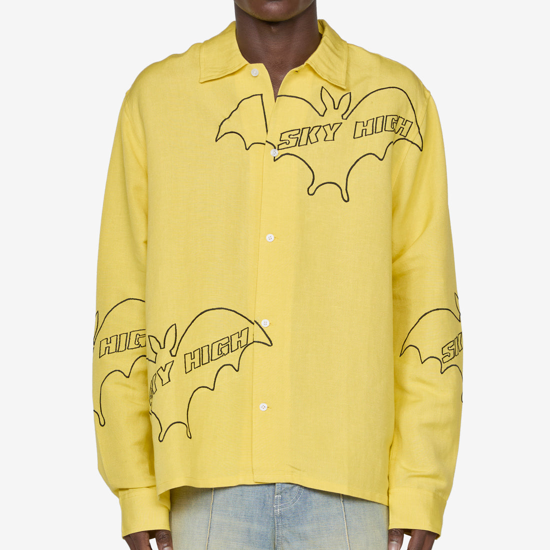 Sky High Bat Embroidered Shirt Yellow Shirts