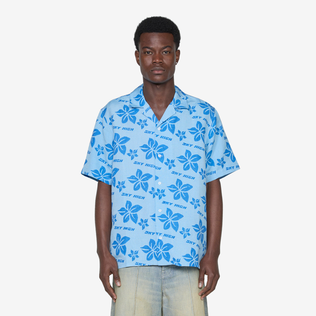 Hand Block Print Hawaiian Shirt Blue Shirts