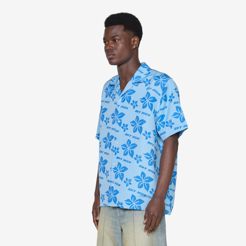Hand Block Print Hawaiian Shirt Blue Shirts