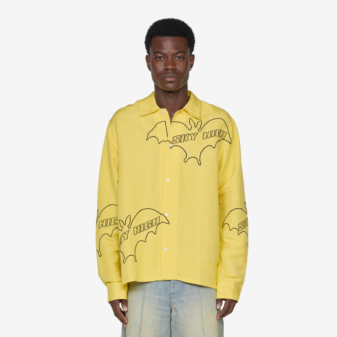 Sky High Bat Embroidered Shirt Yellow Shirts