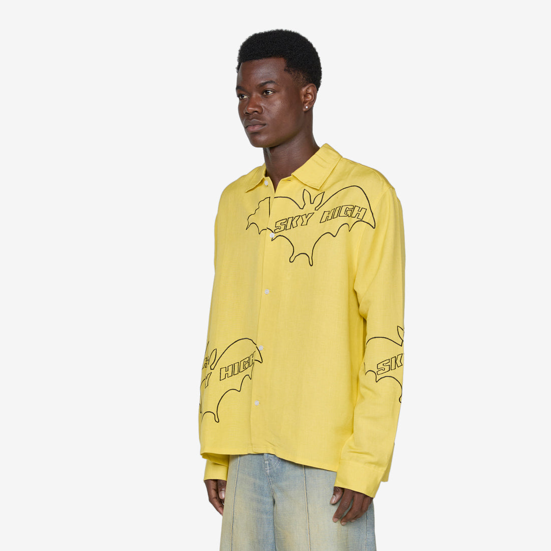 Sky High Bat Embroidered Shirt Yellow Shirts