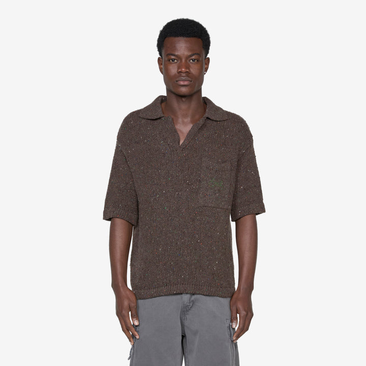 California Wool Knit Polo Dark Brown Front