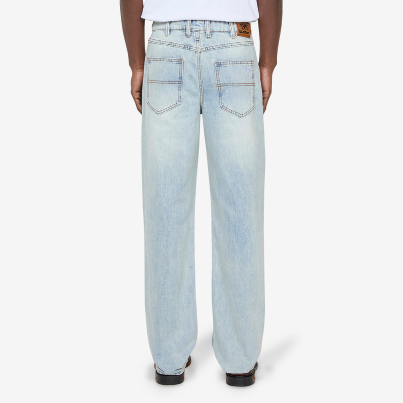 Straight Leg Denim Jeans Distressed Light Blue Pants
