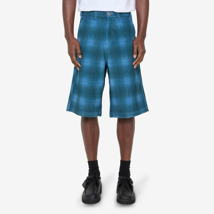 Cord Work Shorts Blue Plaid Front