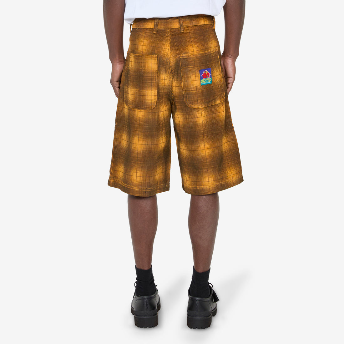 Cord Work Shorts Mustard Plaid Shorts