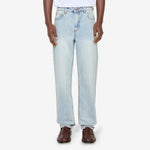 Straight Leg Denim Jeans Distressed Light Blue