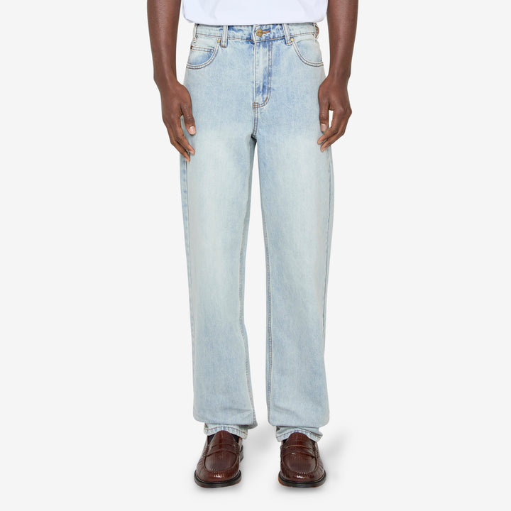 Straight Leg Denim Jeans Distressed Light Blue Front