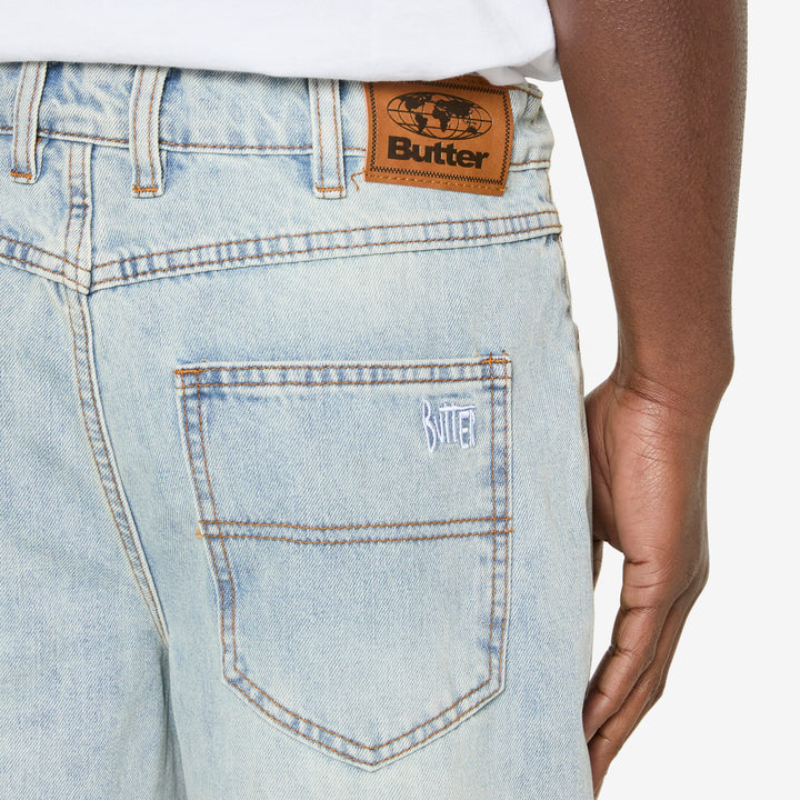 Straight Leg Denim Jeans Distressed Light Blue