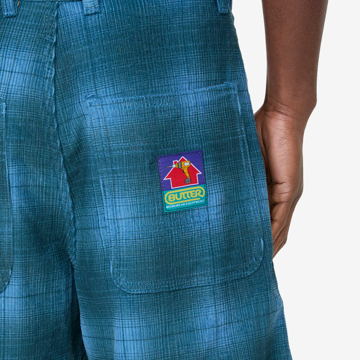 Cord Work Shorts Blue Plaid