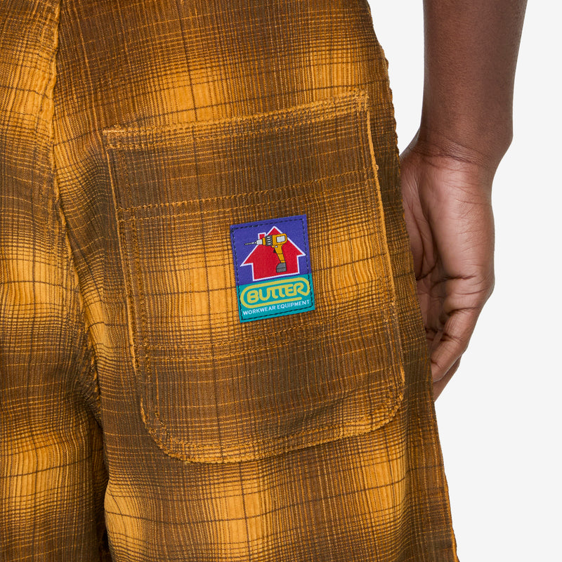 Cord Work Shorts Mustard Plaid Shorts