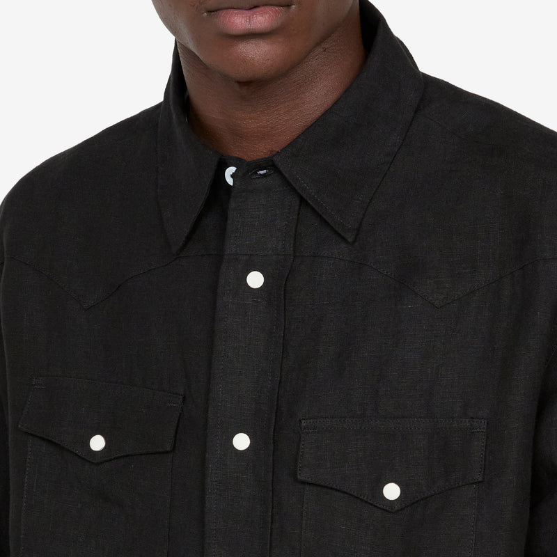Washed Linen Western Shirt Black Shirts