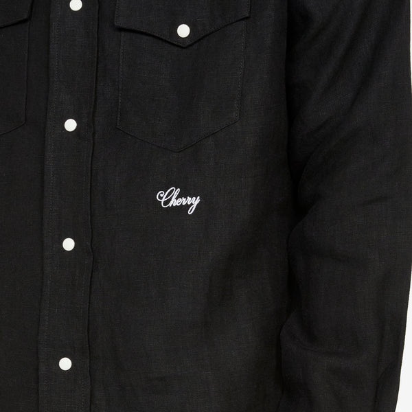 Washed Linen Western Shirt Black Shirts