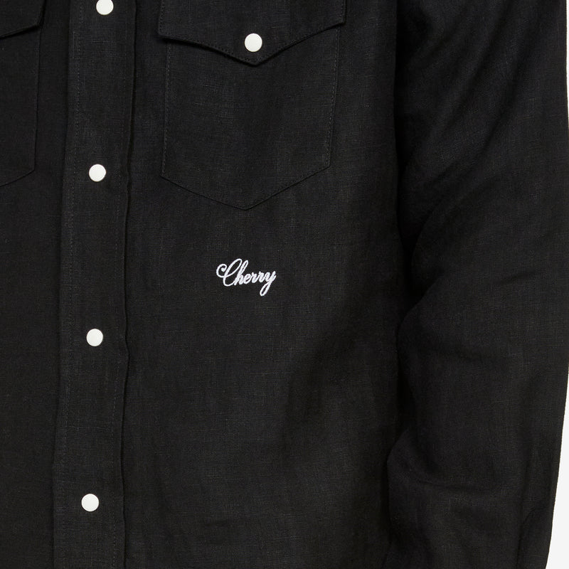 Washed Linen Western Shirt Black Shirts