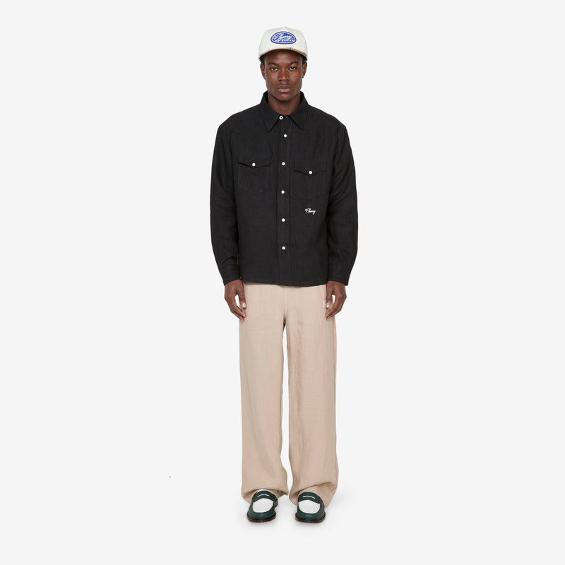 Washed Linen Western Shirt Black Shirts