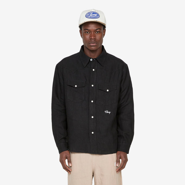 Washed Linen Western Shirt Black Shirts