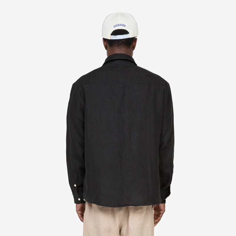 Washed Linen Western Shirt Black Shirts