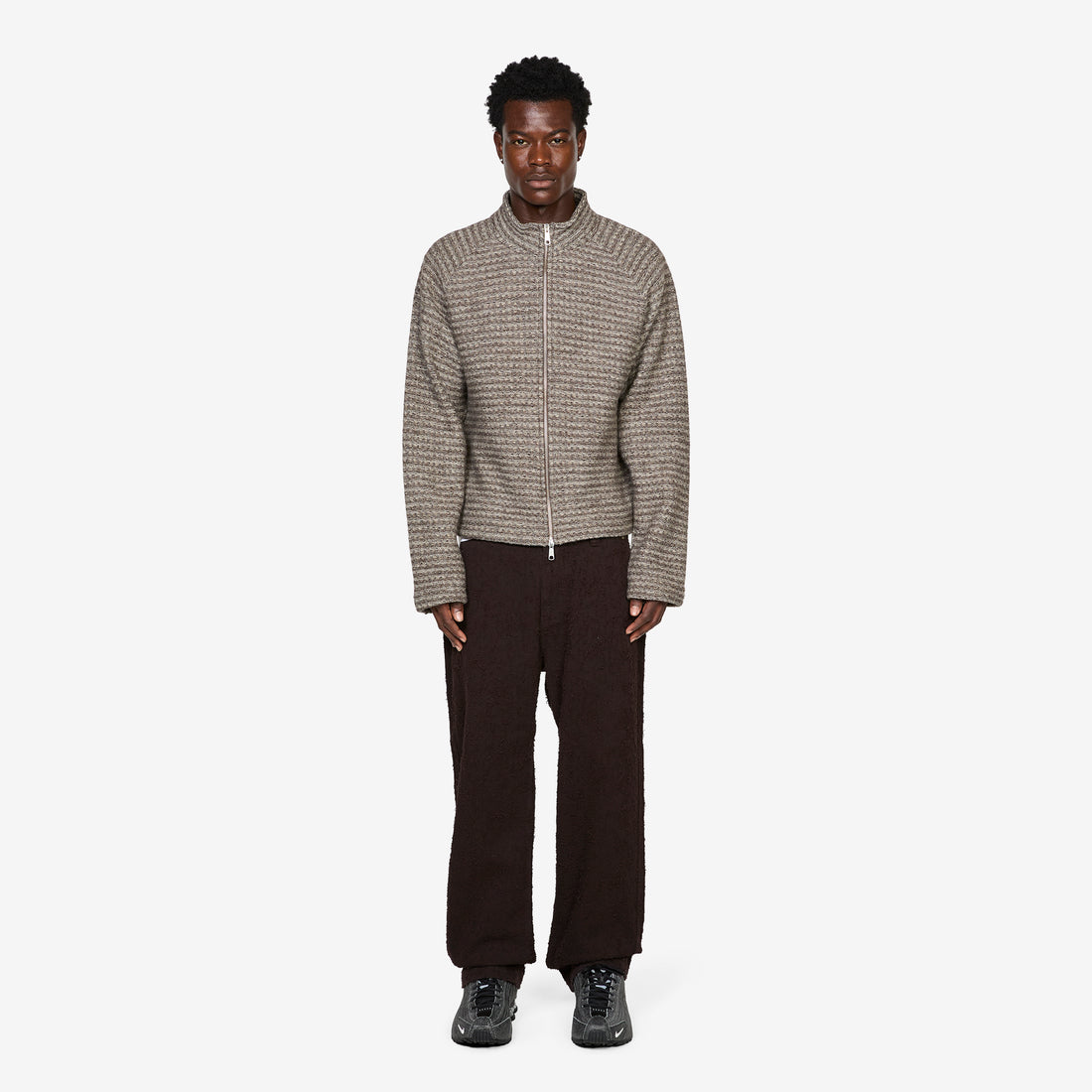 Leisure Zip Up Shredded Brown Stripe Jumpers