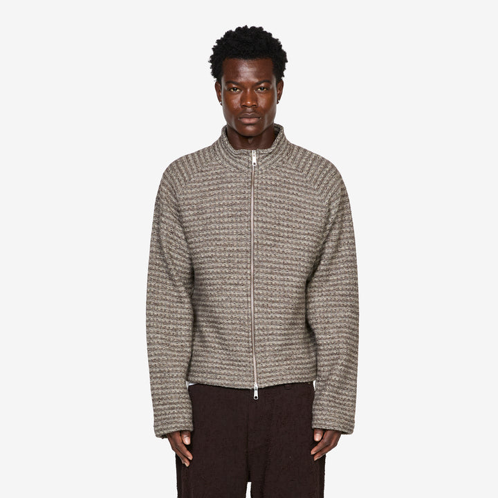 Leisure Zip Up Shredded Brown Stripe Front