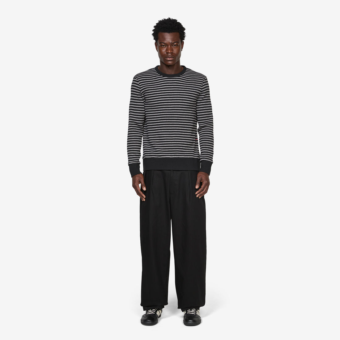 Striped Waffle Crewneck Grey | Black Jumpers