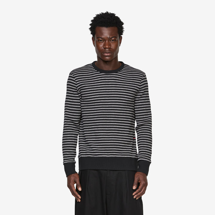 Striped Waffle Crewneck Grey | Black Front