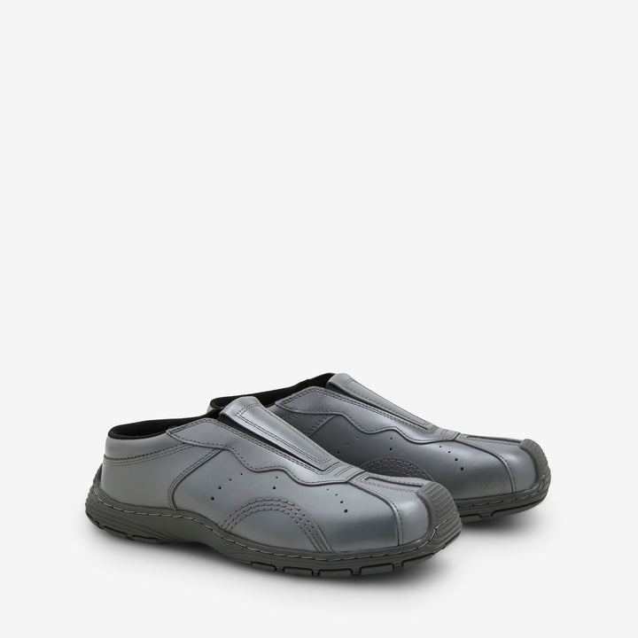 Aurix Slip On Mule Gunmetal Satin Finish Leather Front
