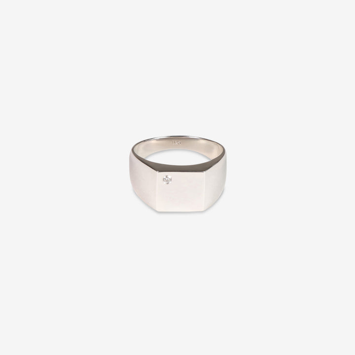 Diamond Signet Ring Silver - 1 Front