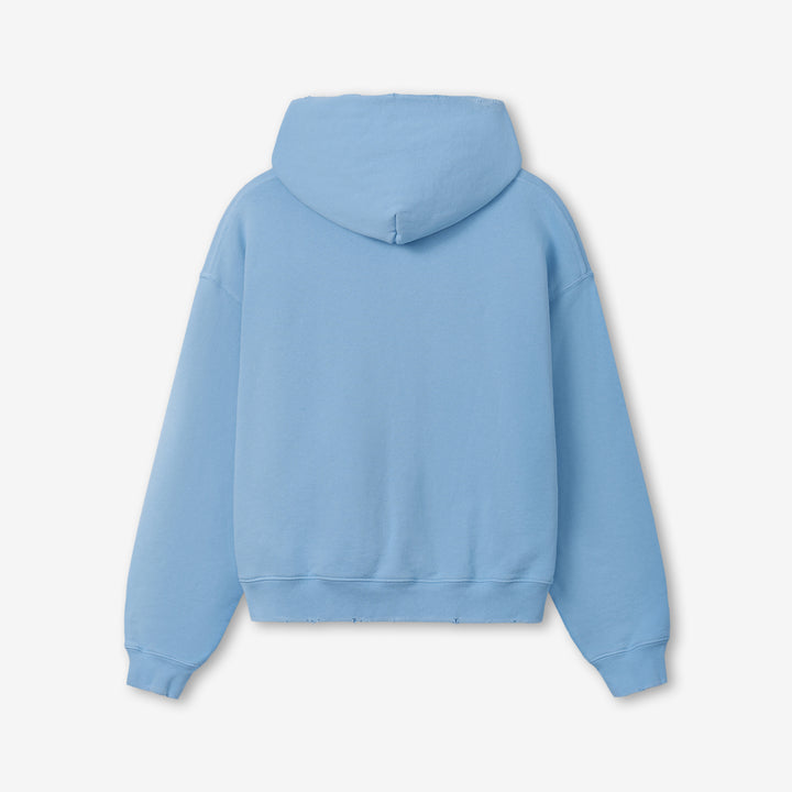 Distressed Zip Up Hoodie Sky Blue