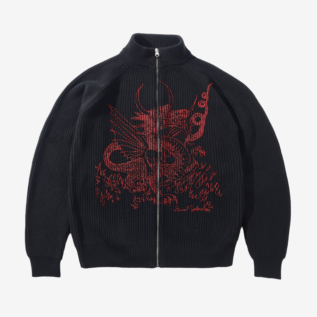 Daniel Johnston Dragon Knit Zip-Thru Sweater Black | Red Jumpers