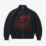 Daniel Johnston Dragon Knit Zip-Thru Sweater Black | Red