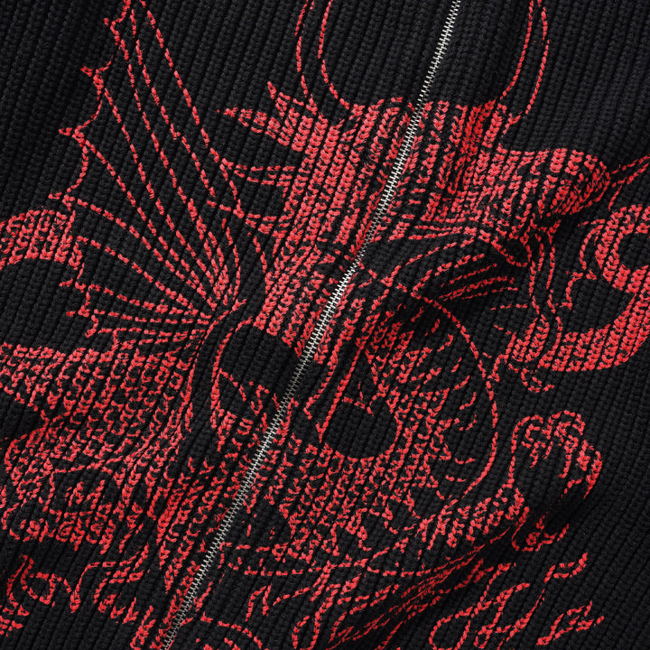 Daniel Johnston Dragon Knit Zip-Thru Sweater Black | Red