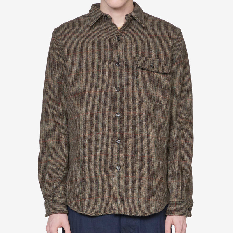 Custom Fit Suede-Patch Plaid Wool Shirt 6184 Brown | Loden Multi