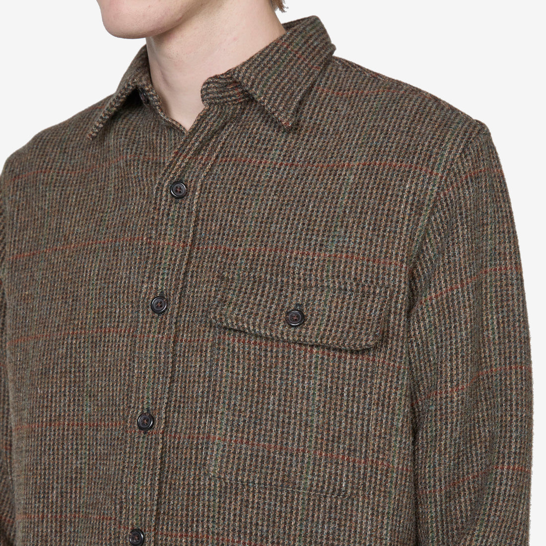 Custom Fit Suede-Patch Plaid Wool Shirt 6184 Brown | Loden Multi Shirts