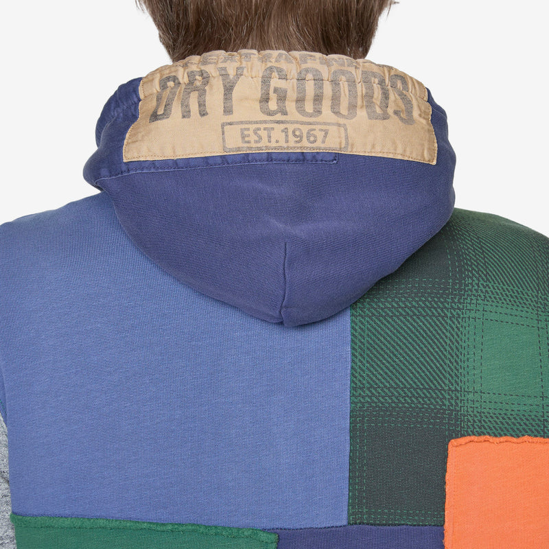 Patchwork Fleece Hoodie Dark Cobalt Multi