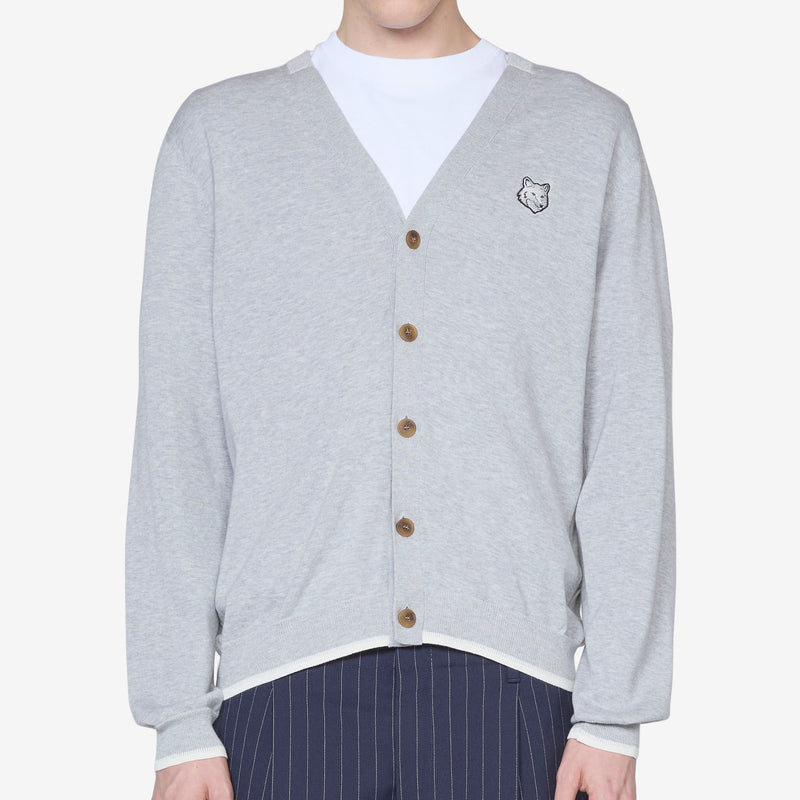 Bold Fox Head Patch Regular Cardigan Grey Melange Jumpers