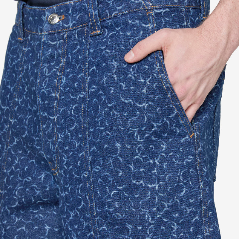 Denim Workwear Bermuda Laser Print Pants