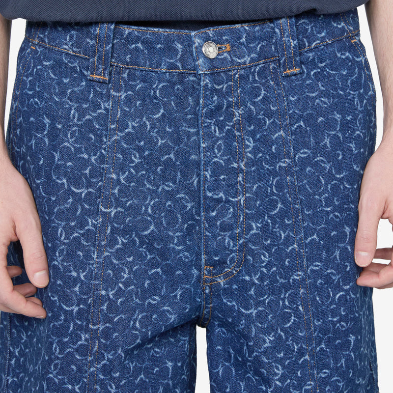 Denim Workwear Bermuda Laser Print Pants