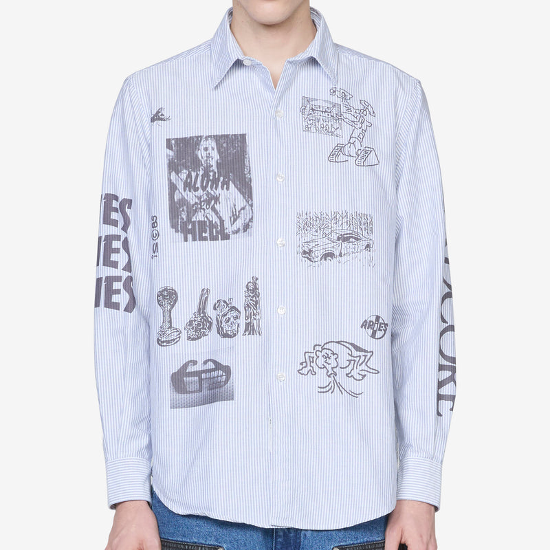 Graphic Overprinted Oxford Shirt Blue